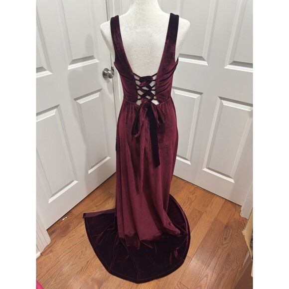 Lulu’s Dark Velvet Lace-Up Maxi Dress Large Homecoming Fairygoth *See Size Notes - Picture 6 of 9
